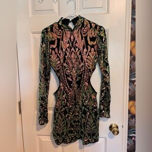 SHEIN Elegant Black and Pink Long Sleeve Dress